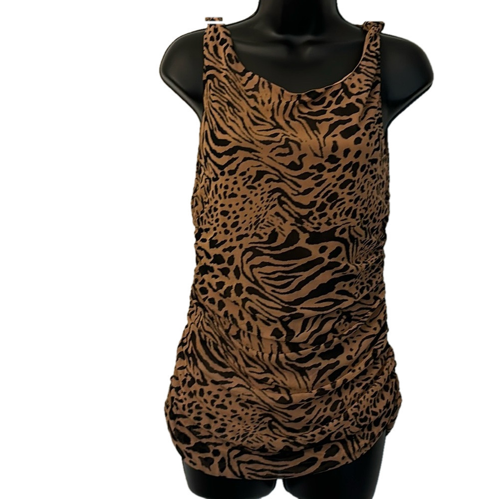Jane + Delancey Sleeveless Blouse Animal Print Brown Women Size Medium